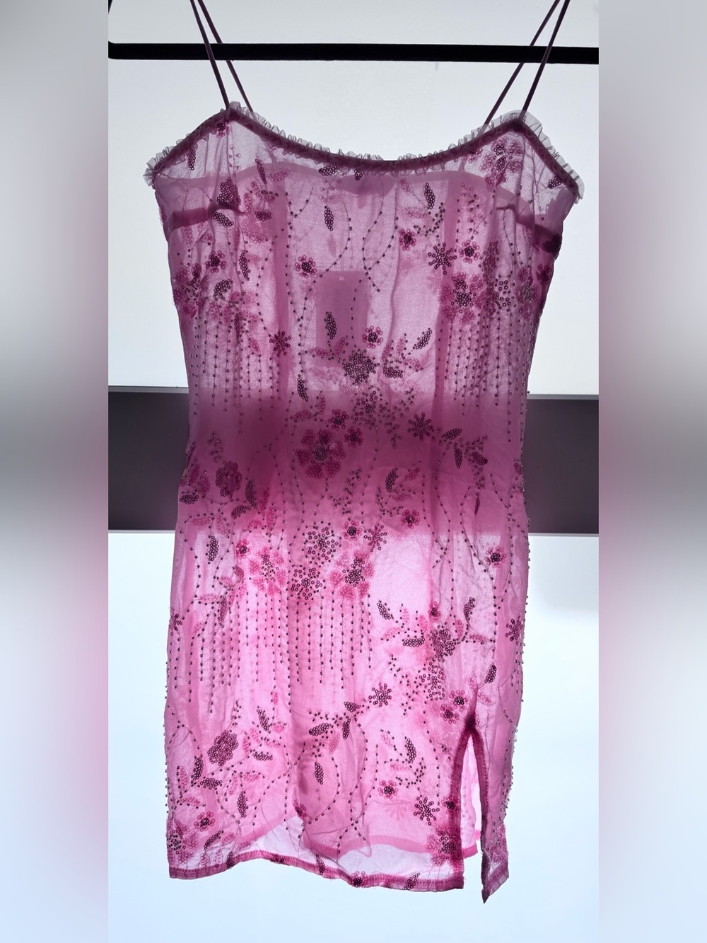 Edikted Rose Pink Beaded Floral Slip Dress